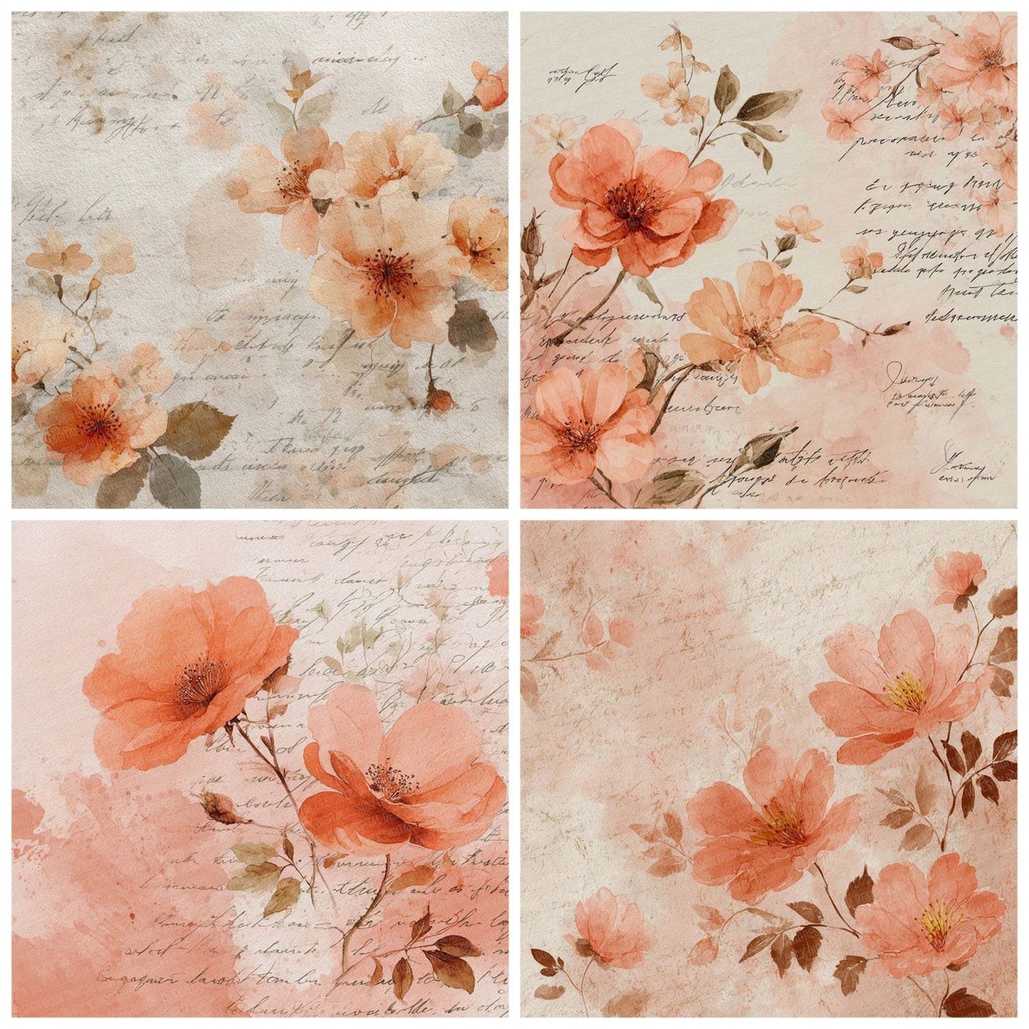Peach Floral Script Digital Paper Pack (DDD002955)