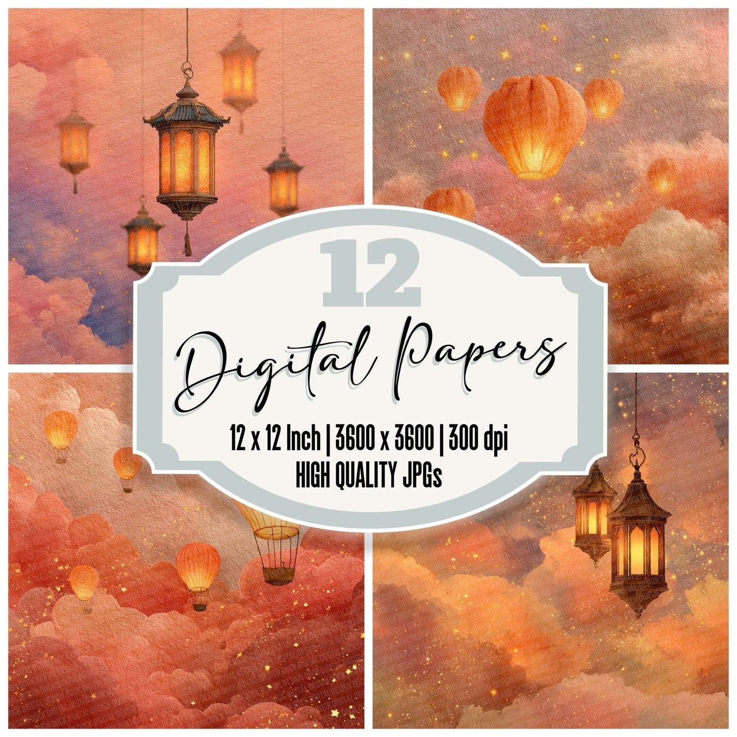 Peach Lantern Drift Digital Paper Pack (DDD002956)