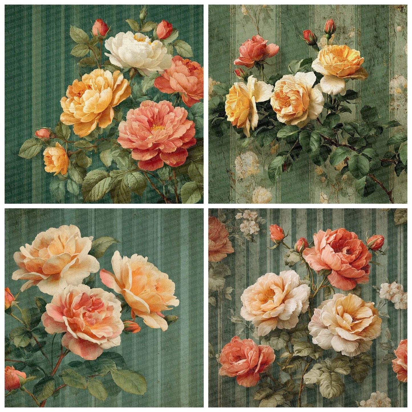 Peach Rose Stripe Digital Paper Pack (DDD007699)
