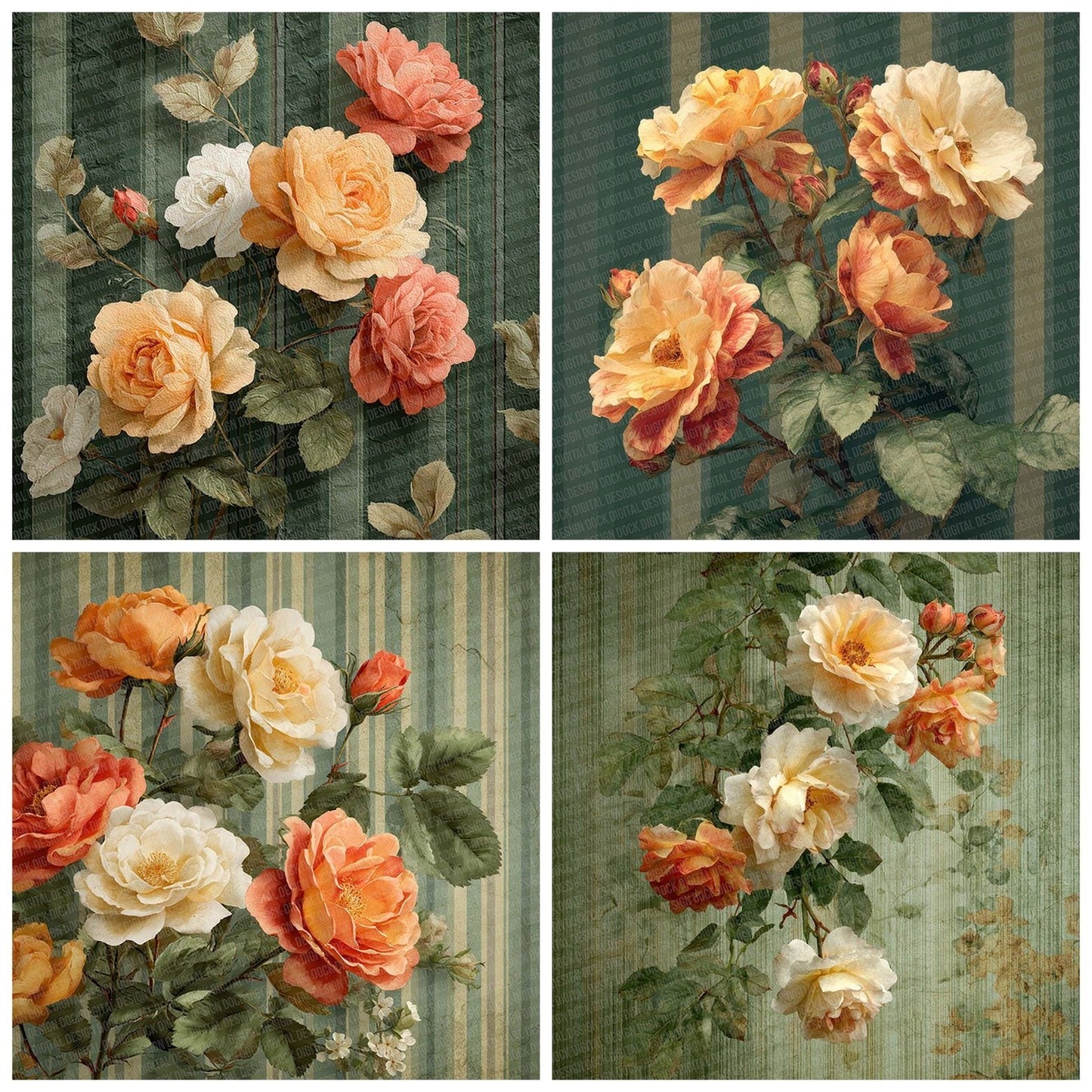 Peach Rose Stripe Digital Paper Pack (DDD007699)