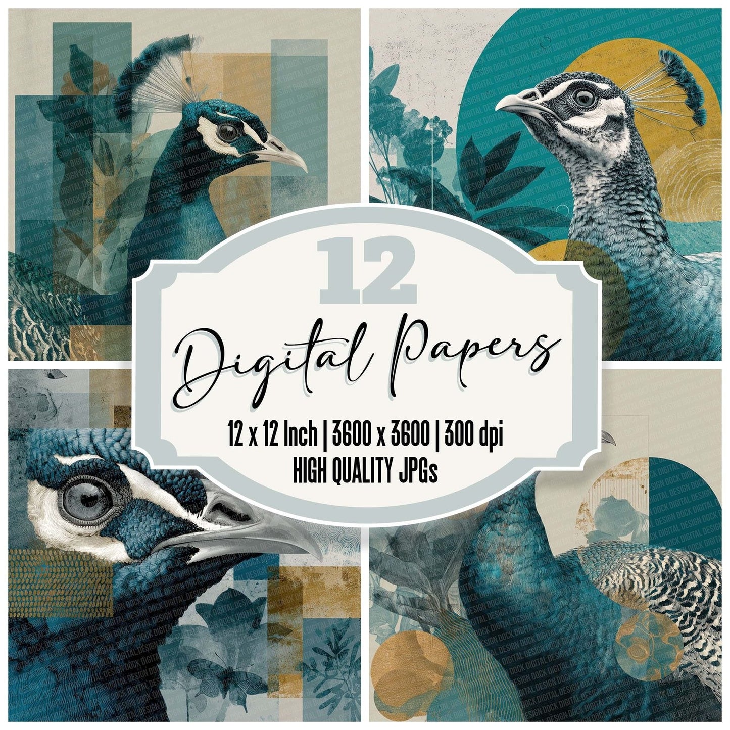 Peafowl Jewel Moodboard Digital Paper Pack (DDD002965)
