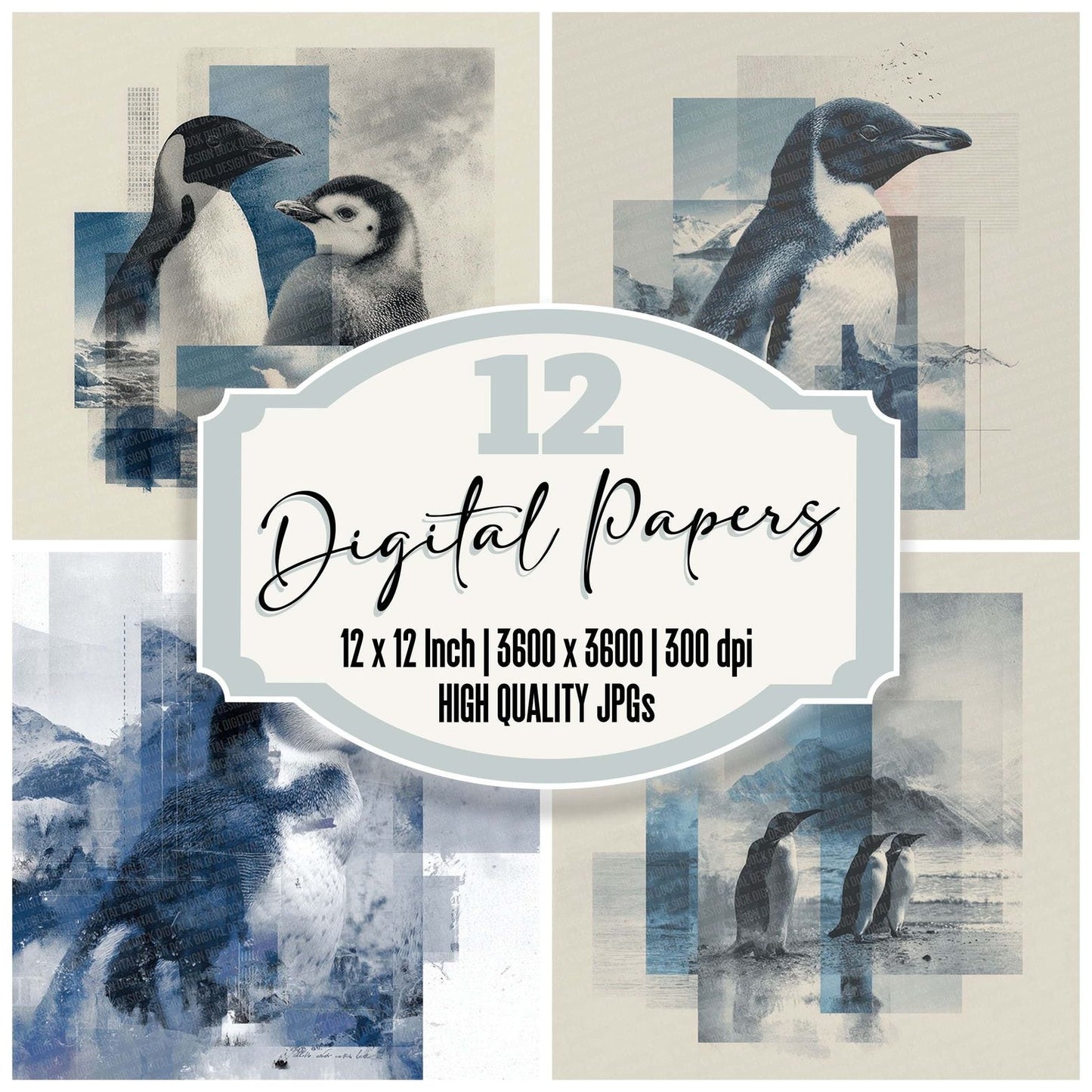 Penguin Ice Moodboard Digital Paper Pack (DDD002971)