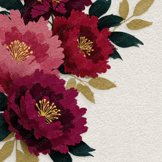 Peony Floral Border Digital Paper Pack (DDD007877)