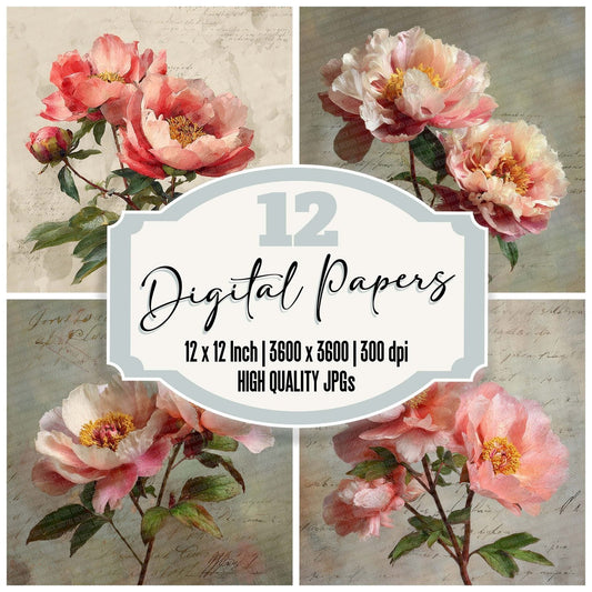 Peony Postcard Script Digital Paper Pack (DDD007700)