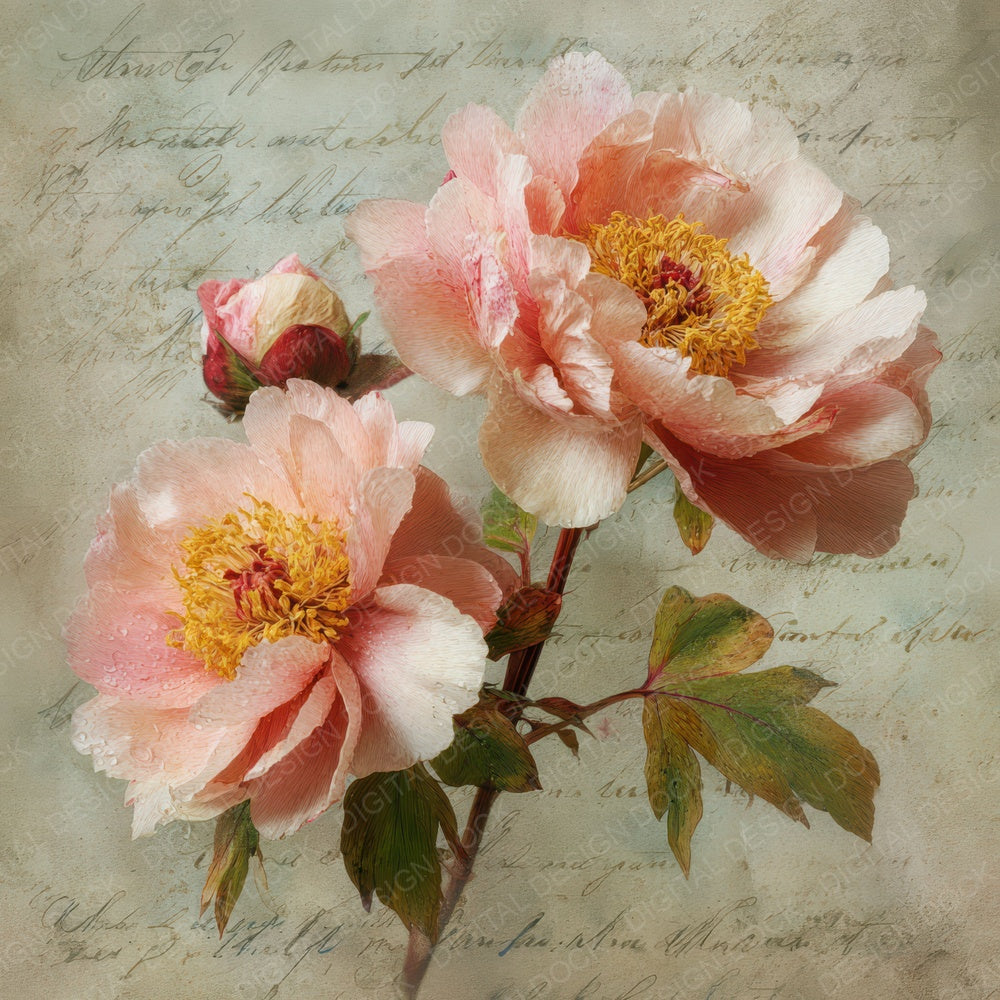 Peony Postcard Script Digital Paper Pack (DDD007700)