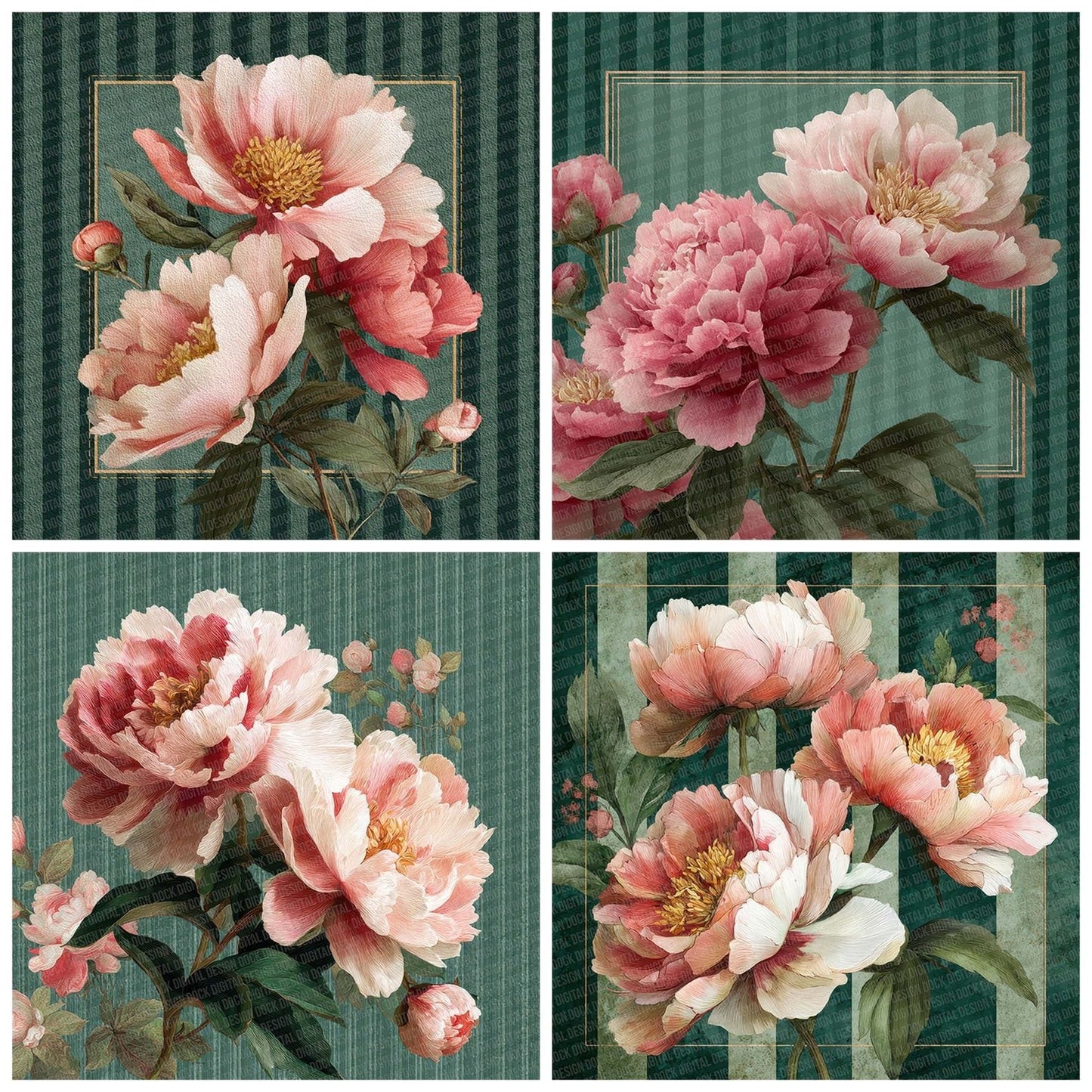 Peony Stripe Stitch Digital Paper Pack (DDD007701)