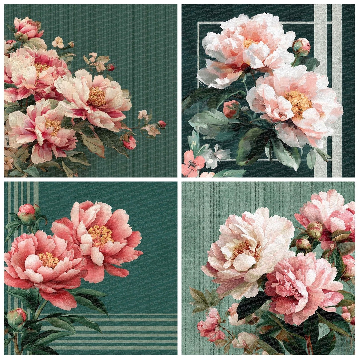 Peony Stripe Stitch Digital Paper Pack (DDD007701)