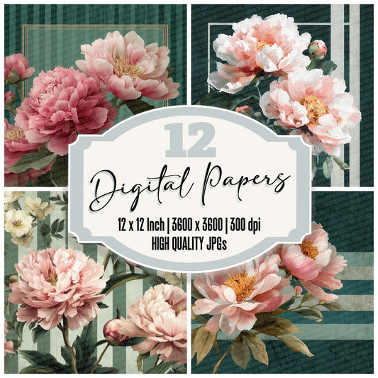 Peony Stripe Stitch Digital Paper Pack (DDD007701)
