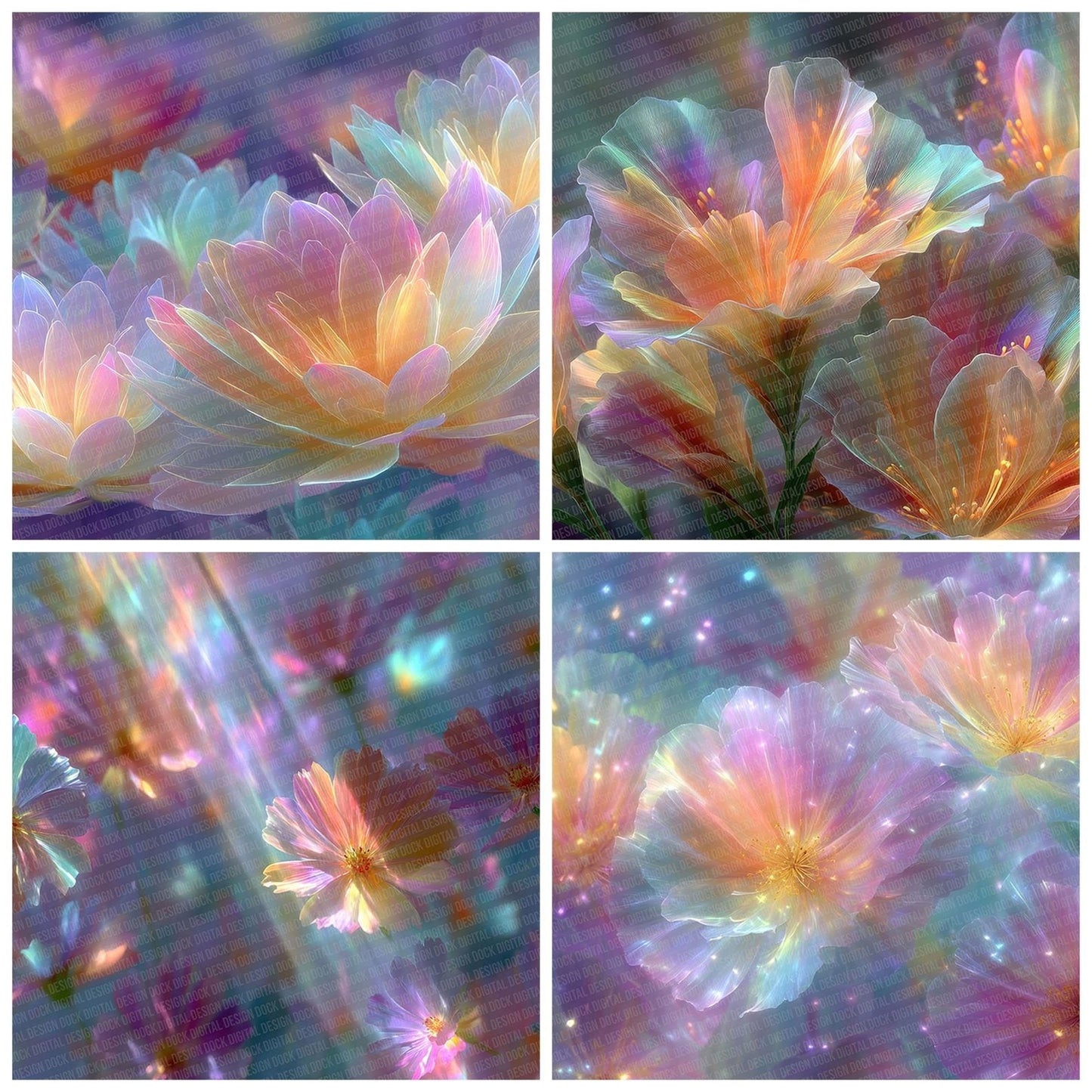 Petal Light Rainbow Floral Fusion Digital Paper Pack (DDD007702)