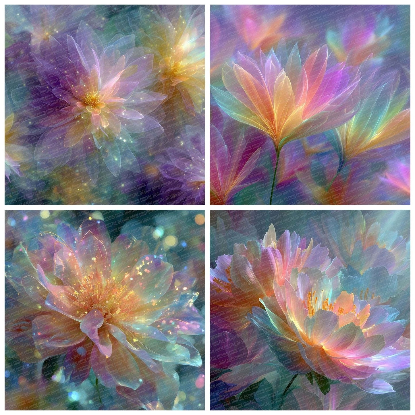 Petal Light Rainbow Floral Fusion Digital Paper Pack (DDD007702)