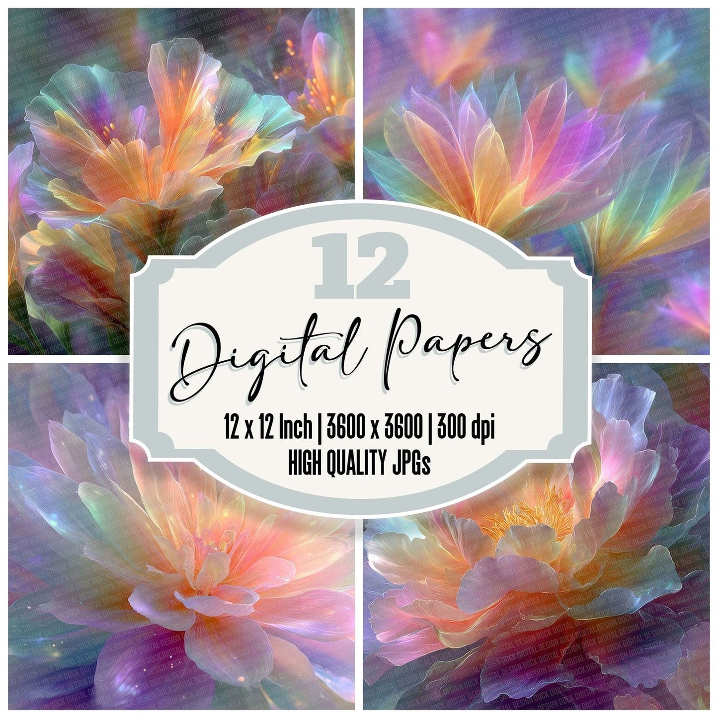 Petal Light Rainbow Floral Fusion Digital Paper Pack (DDD007702)