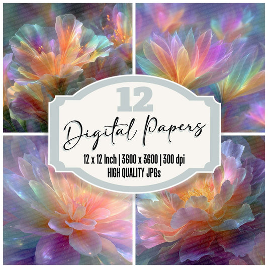 Petal Light Rainbow Floral Fusion Digital Paper Pack (DDD007702)