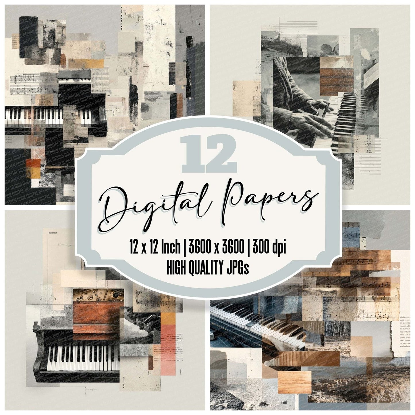 Piano Instrument Moodboard Digital Paper Pack (DDD002988)