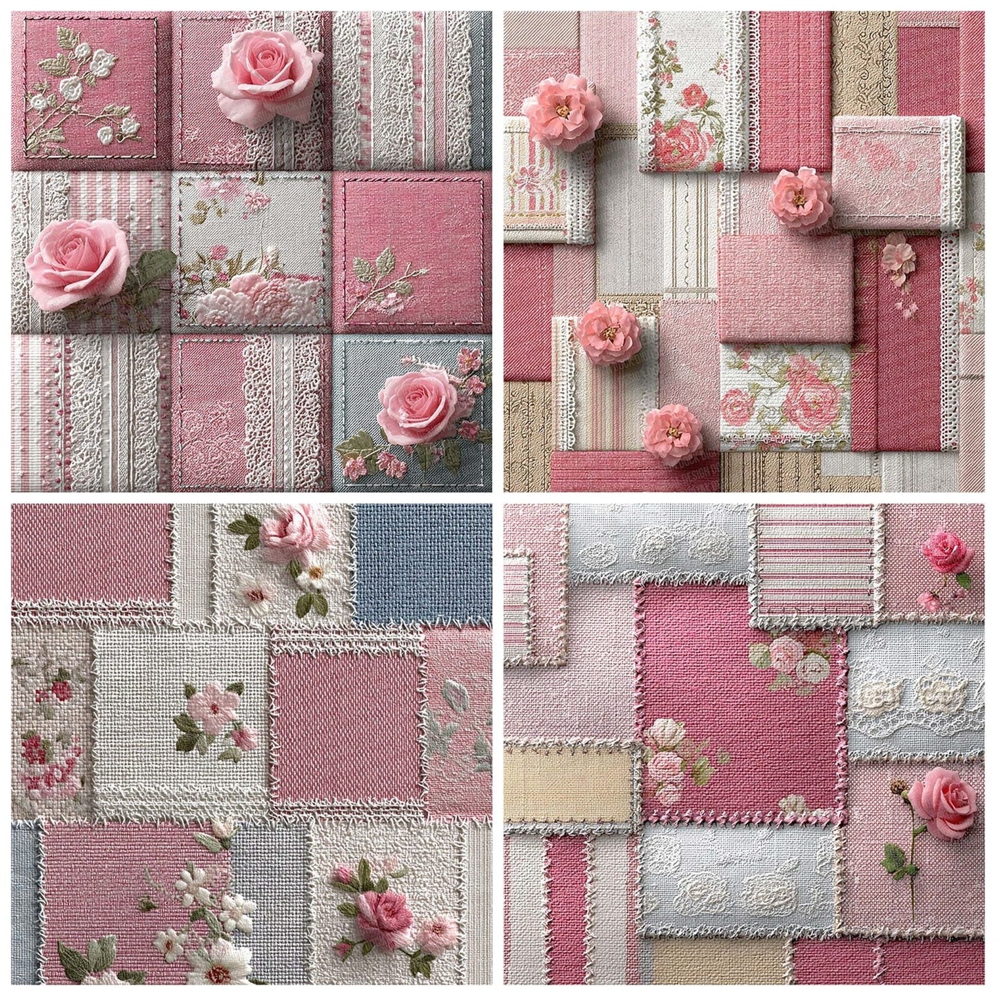 Pink Lace Floral Patchwork Fabric Digital Paper Pack (DDD003003)