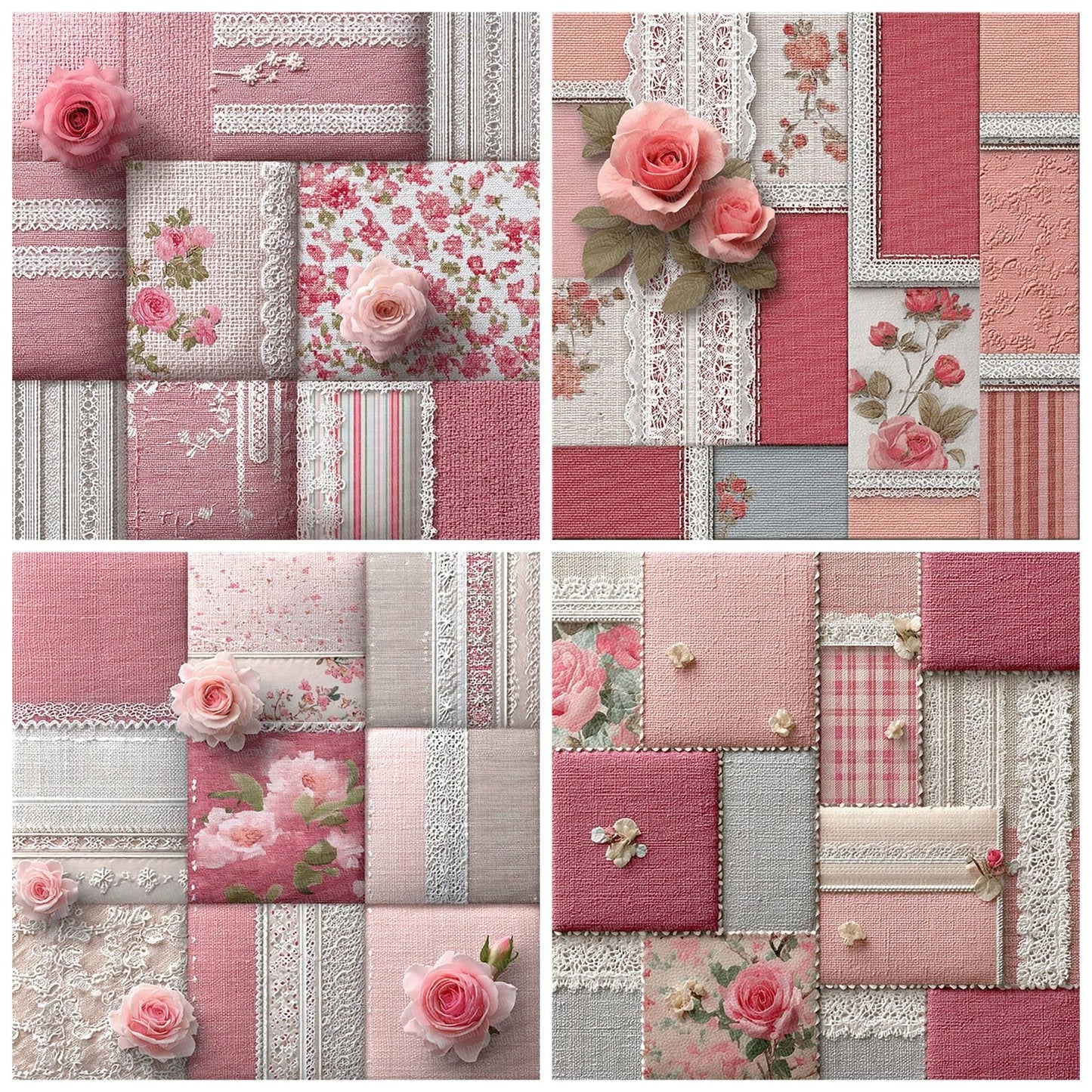 Pink Lace Floral Patchwork Fabric Digital Paper Pack (DDD003003)