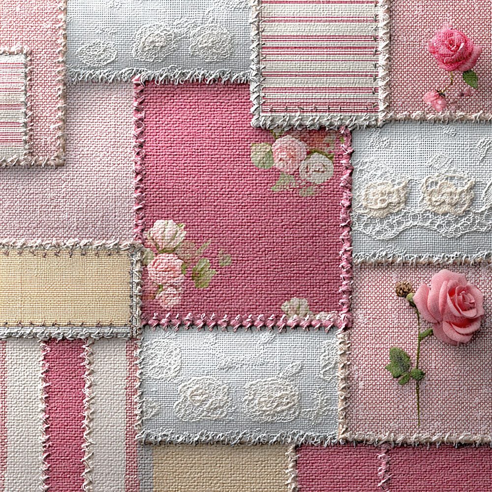 Pink Lace Floral Patchwork Fabric Digital Paper Pack (DDD003003)