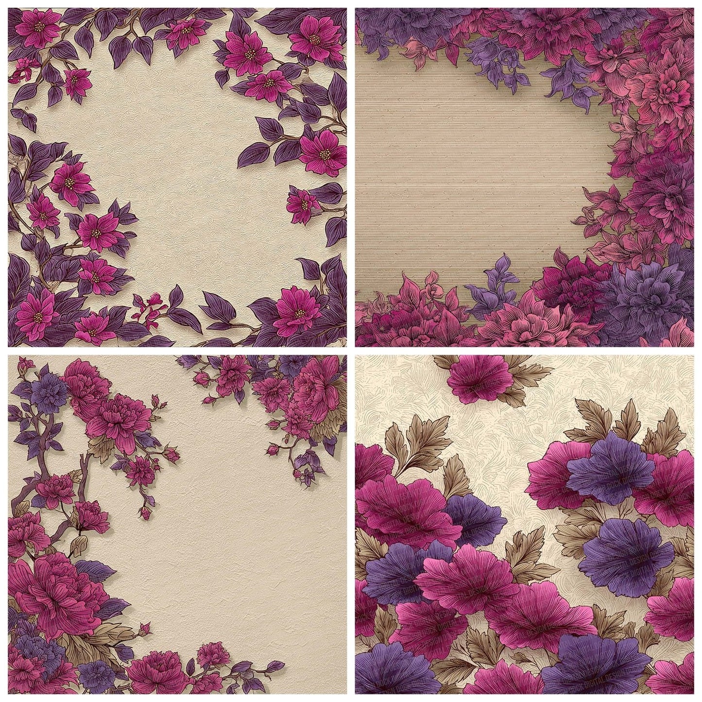 Pink Purple Floral Frame Digital Paper Pack (DDD003006)