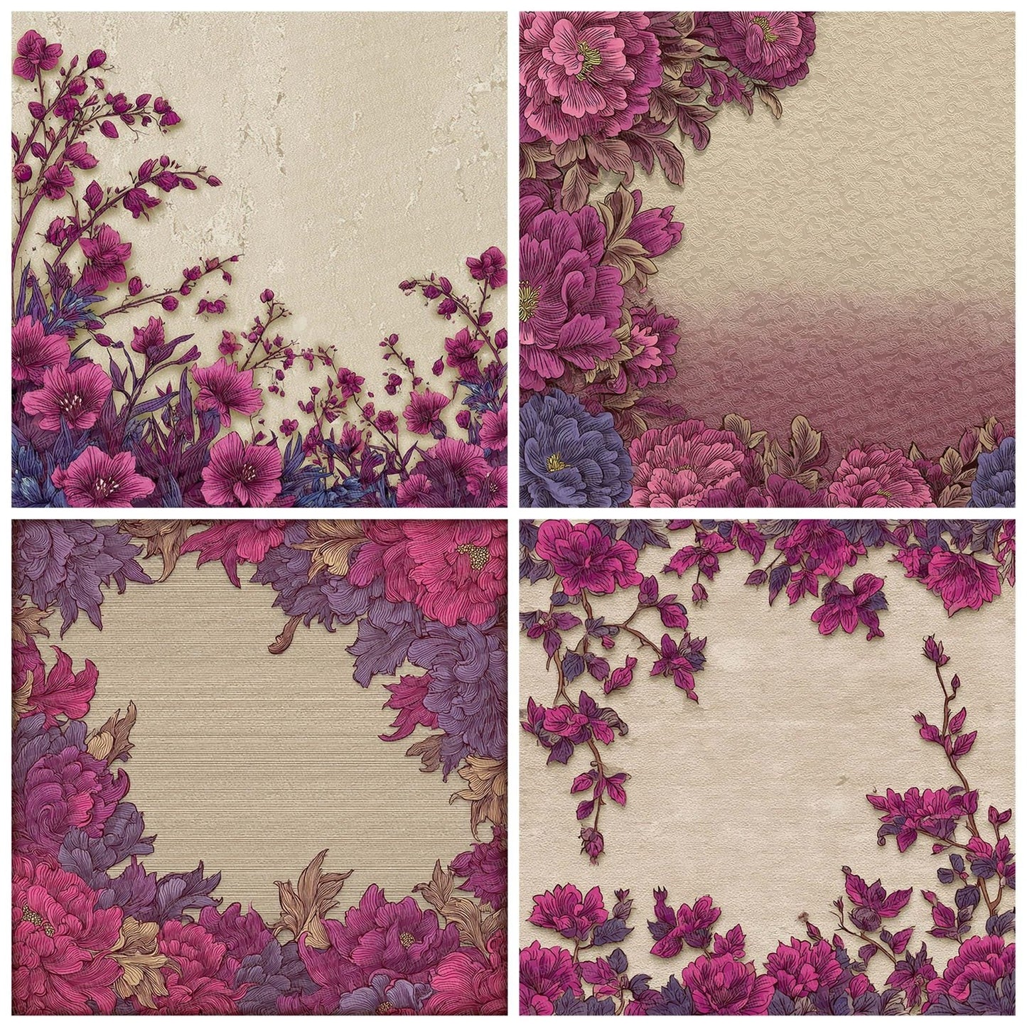 Pink Purple Floral Frame Digital Paper Pack (DDD003006)