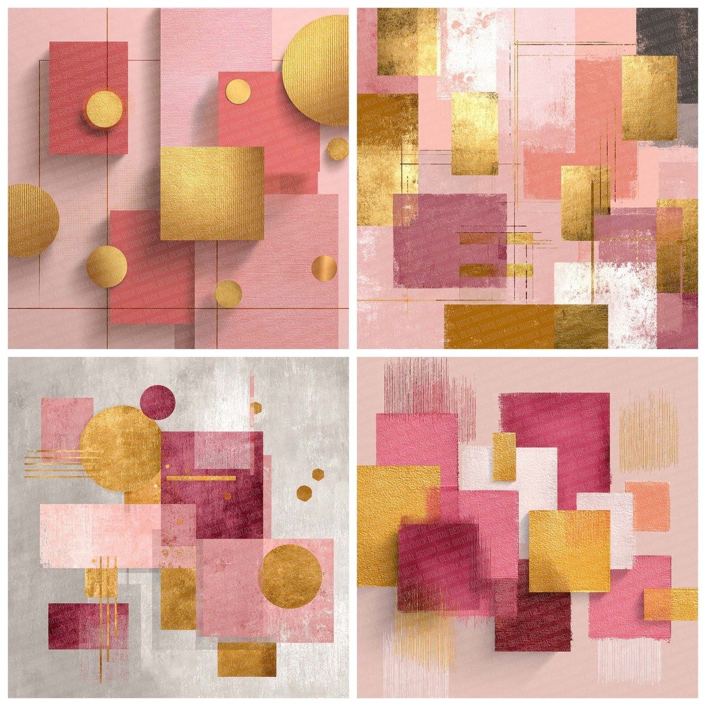 Pink and Gold Background Shapes Digital Paper Pack (DDD002999)
