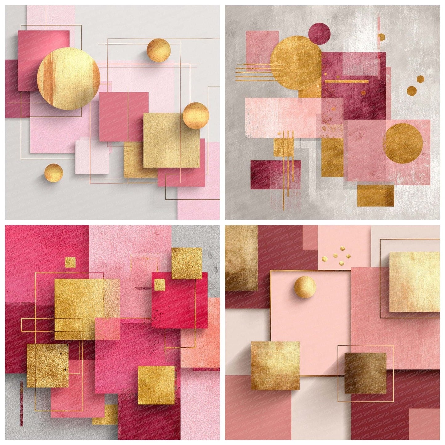 Pink and Gold Background Shapes Digital Paper Pack (DDD002999)