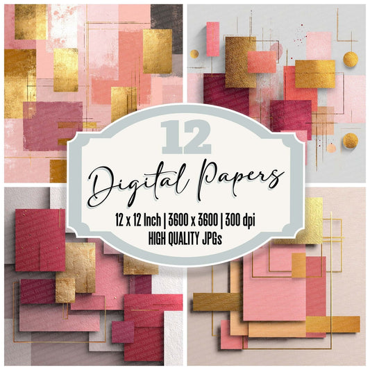 Pink and Gold Background Shapes Digital Paper Pack (DDD002999)