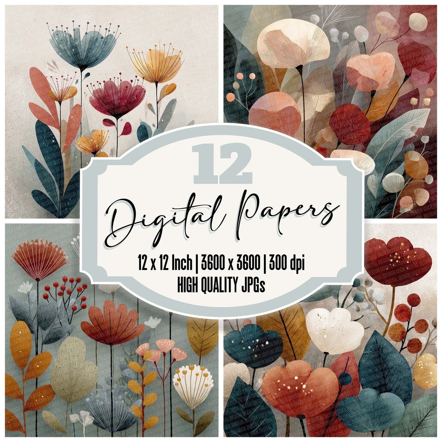 Poetic Botanical Abstract Digital Paper Pack (DDD003034)