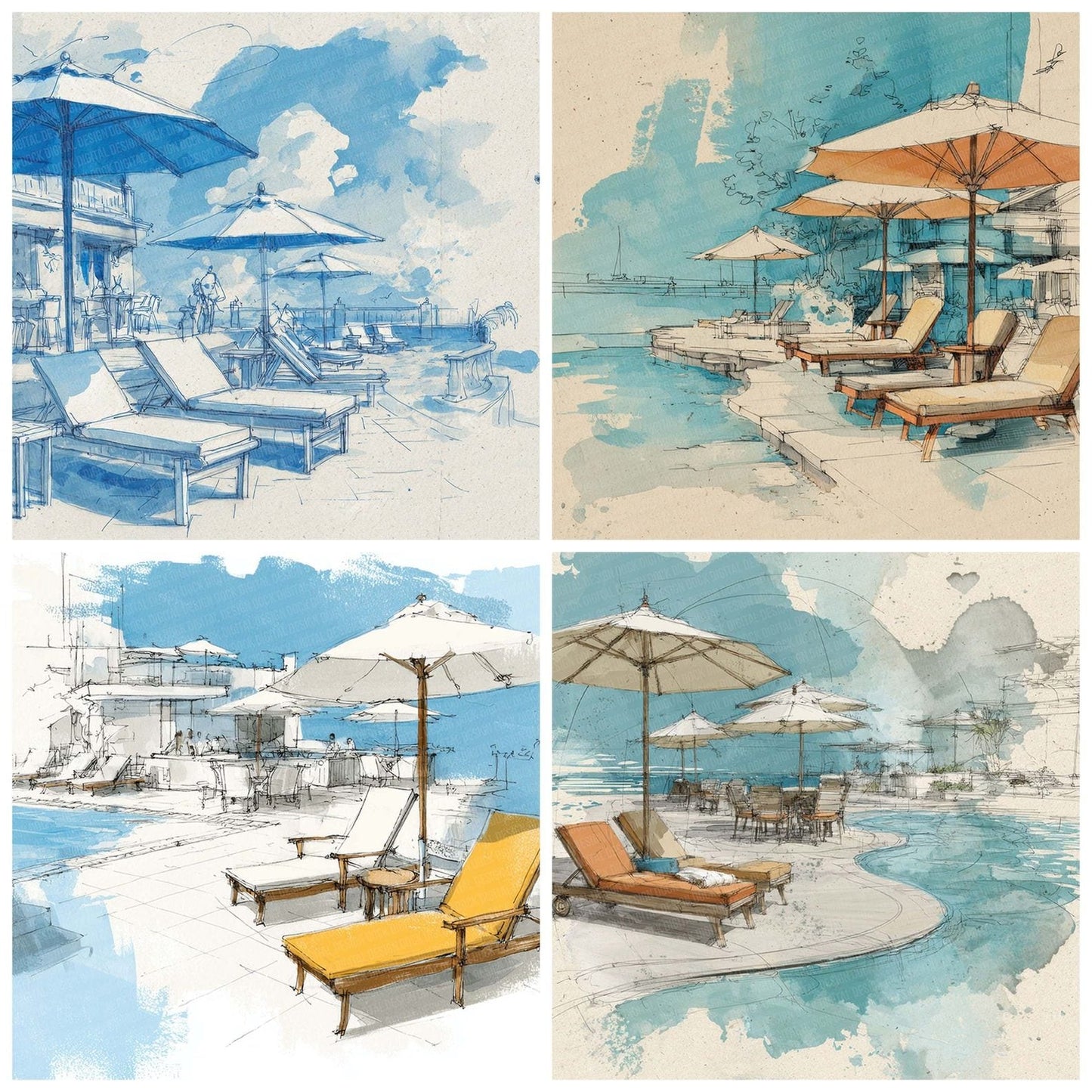 Poolside Travel Line Wash Digital Paper Pack (DDD003042)