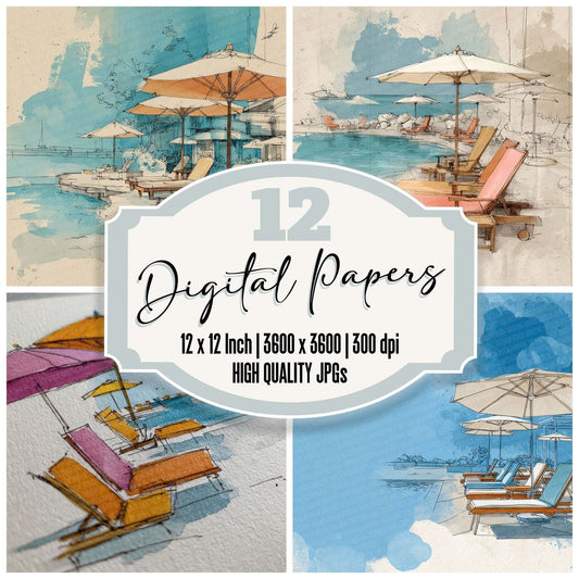 Poolside Travel Line Wash Digital Paper Pack (DDD003042)