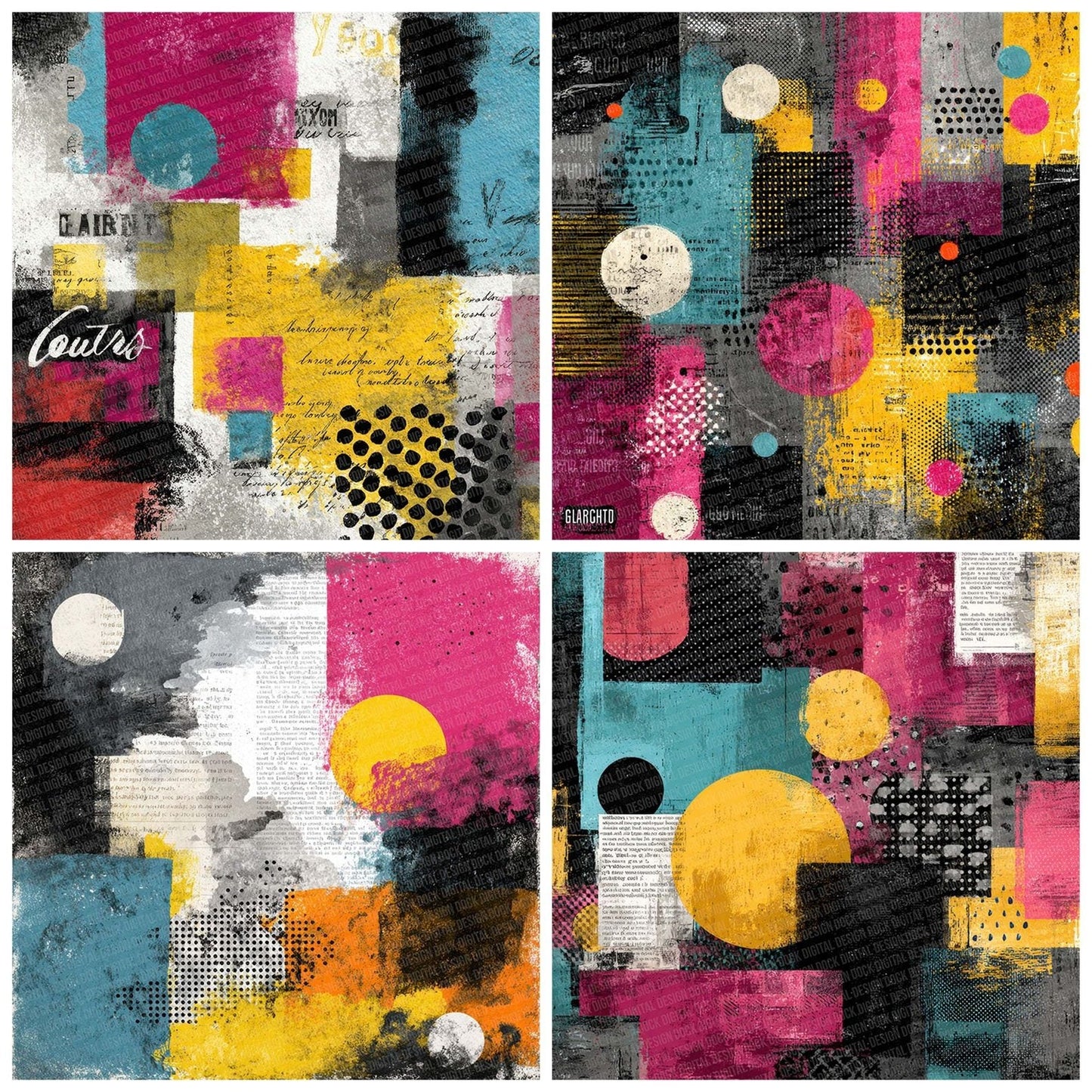 Pop Block Art Layers Script Digital Paper Pack (DDD003045)