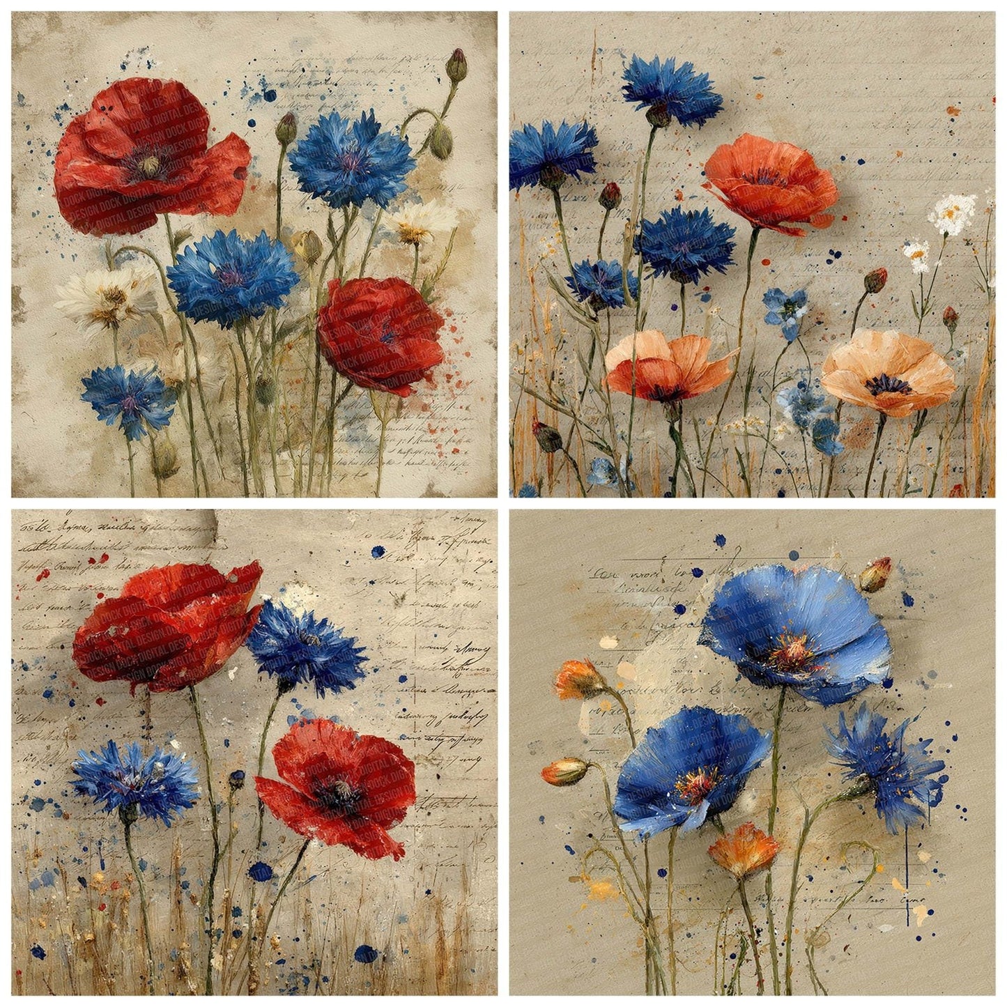 Poppy Cornflower Ledger Digital Paper Pack (DDD007705)