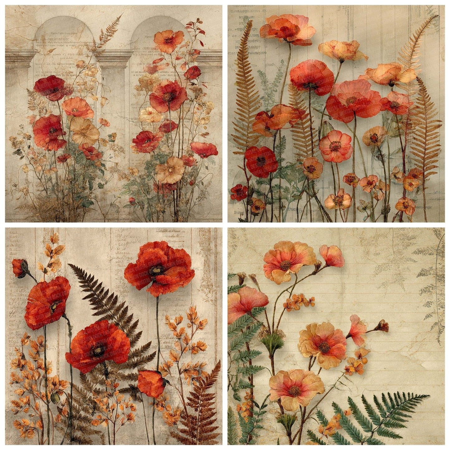 Poppy Fern Ledger Digital Paper Pack (DDD003048)