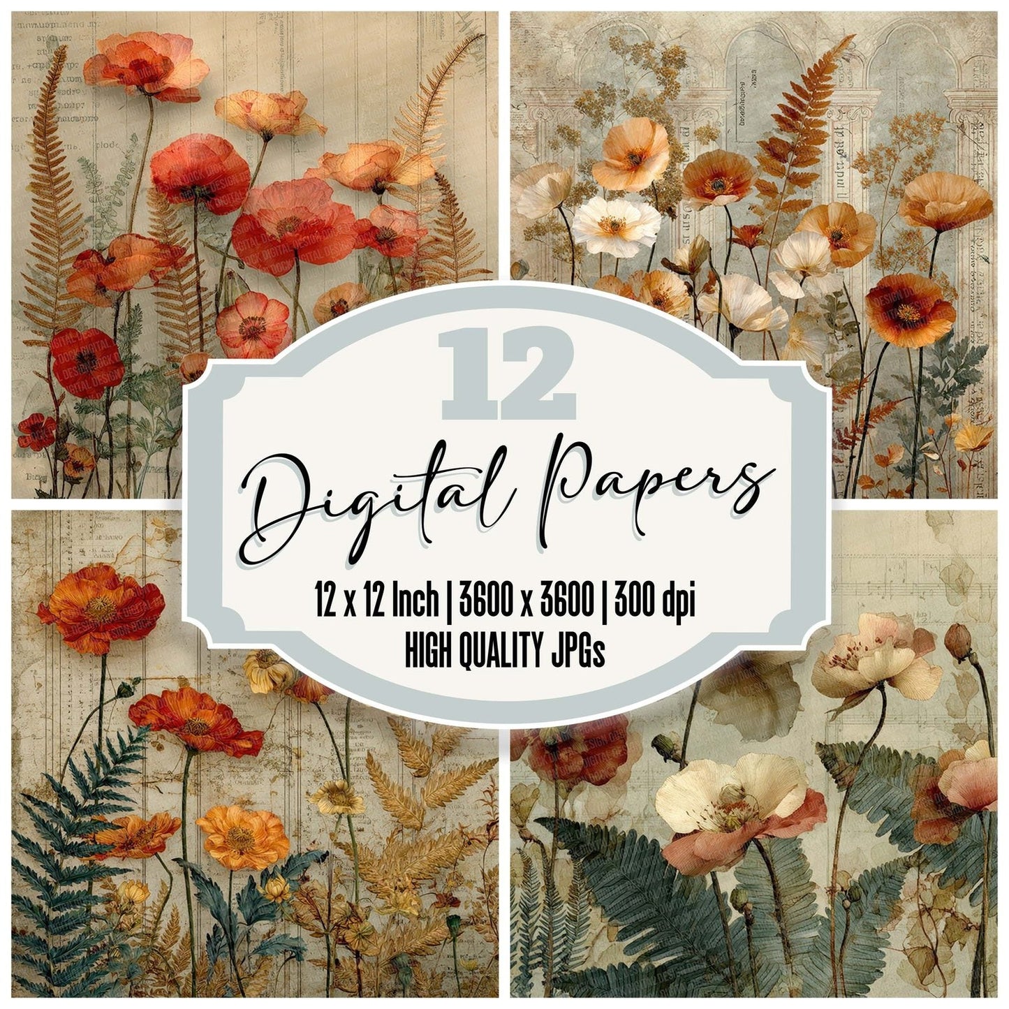 Poppy Fern Ledger Digital Paper Pack (DDD003048)