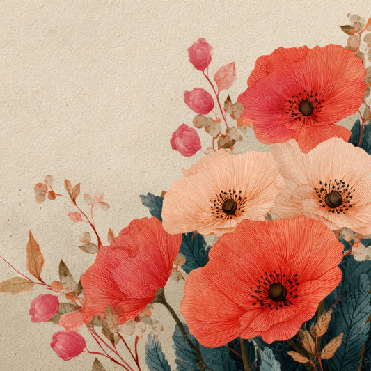 Poppy Floral Border Digital Paper Pack (DDD007878)