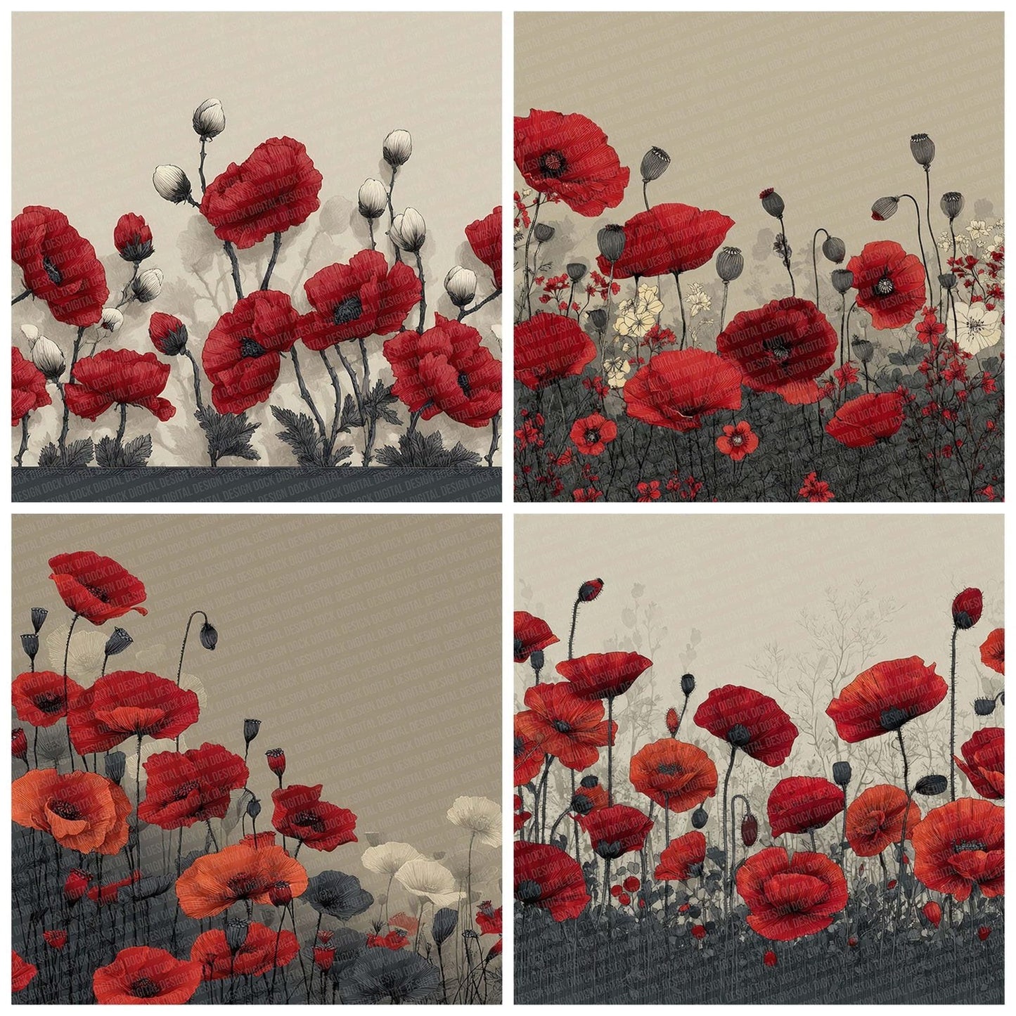Poppy Remembrance Border Digital Paper Pack (DDD003050)
