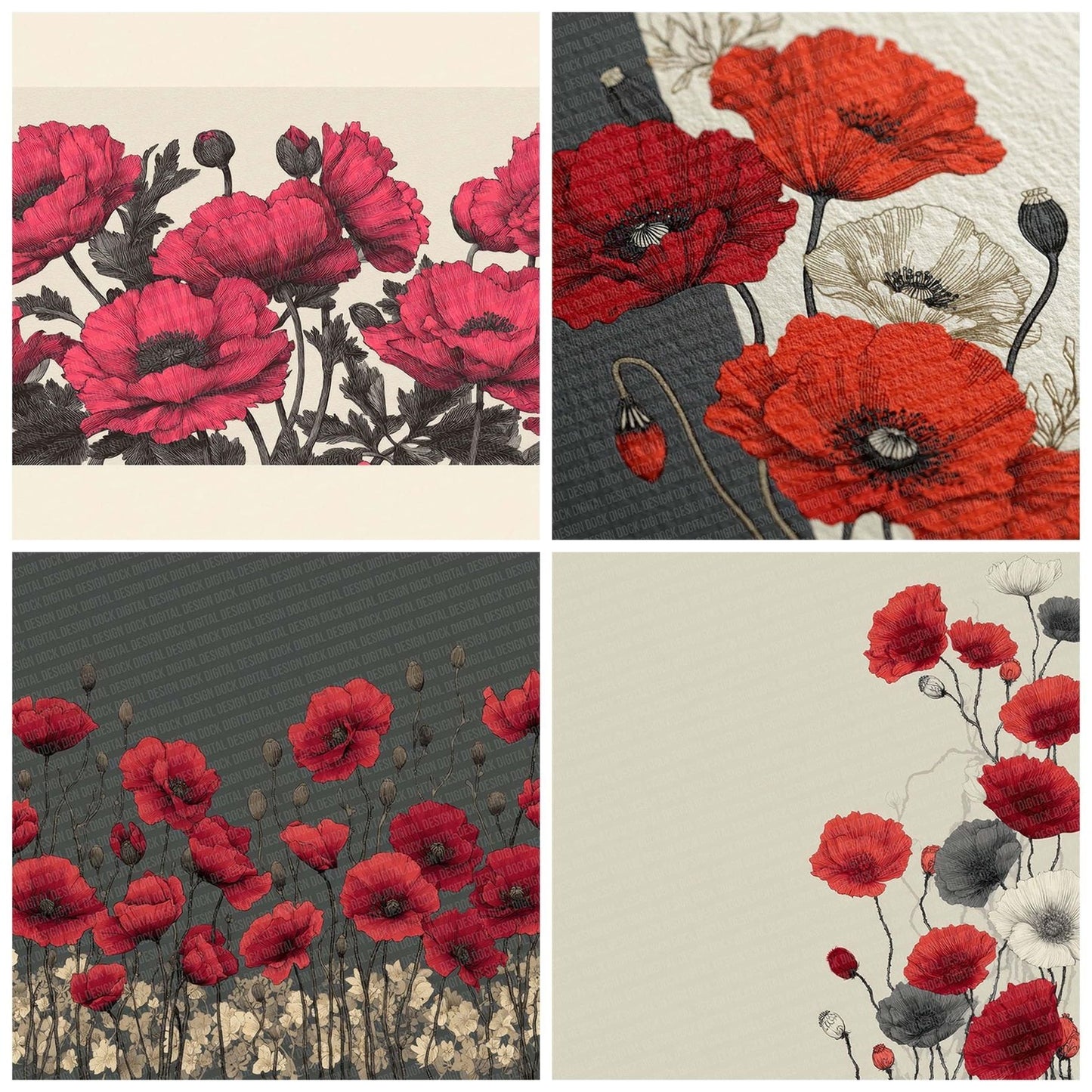 Poppy Remembrance Border Digital Paper Pack (DDD003050)