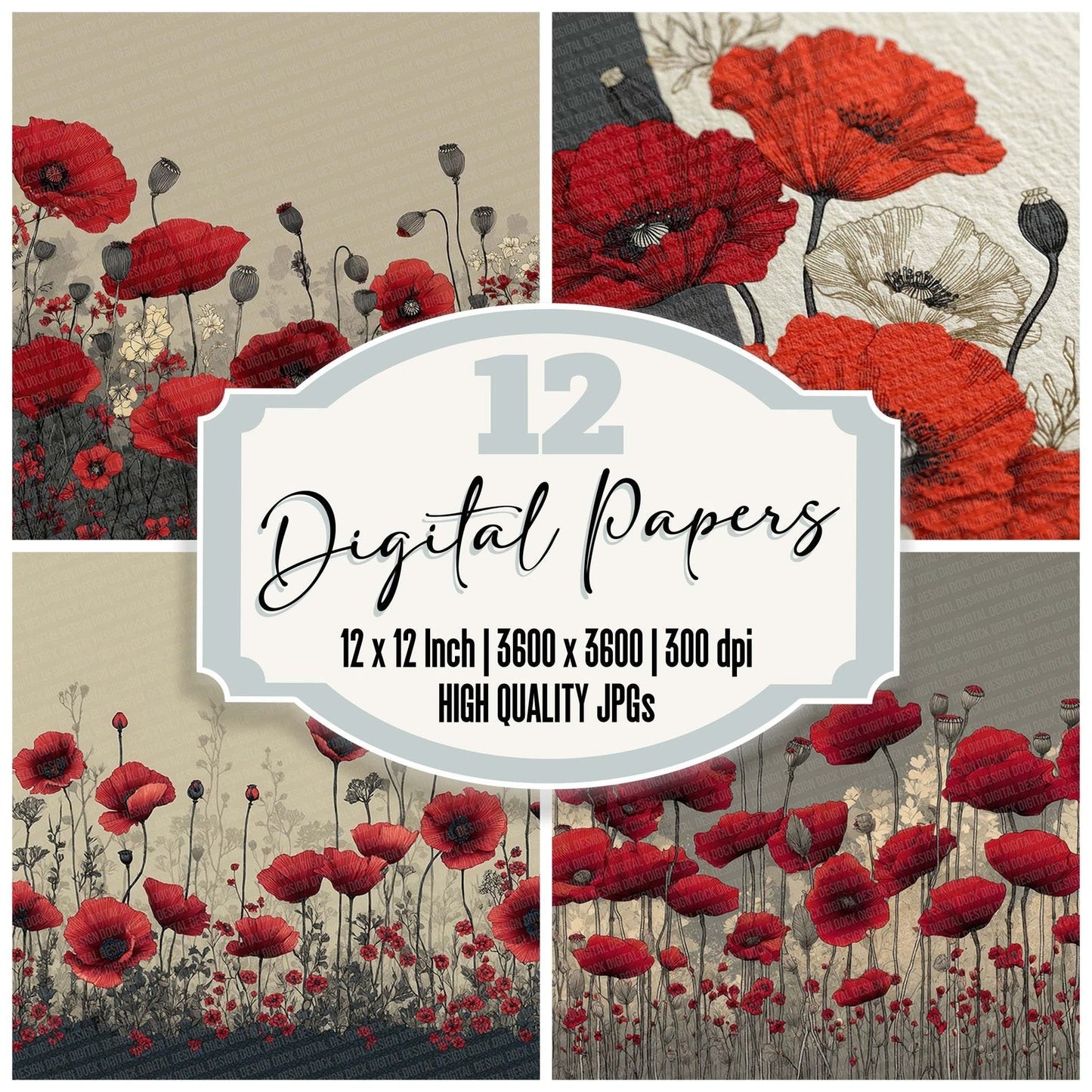 Poppy Remembrance Border Digital Paper Pack (DDD003050)