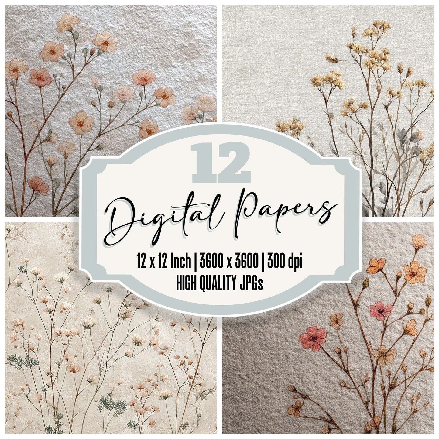 Pressed Botanical Linework Digital Paper Pack (DDD003066)