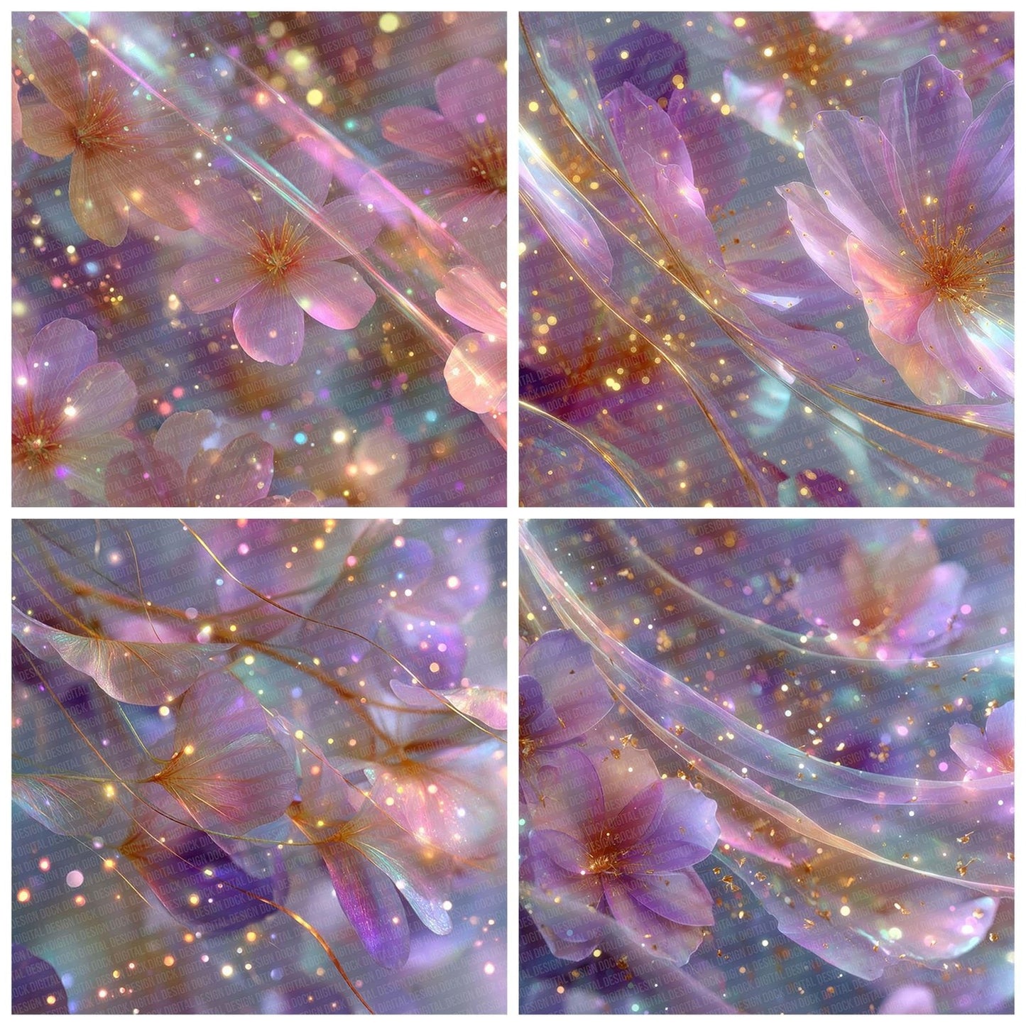 Prism Petal Rainbow Floral Fusion Digital Paper Pack (DDD007709)