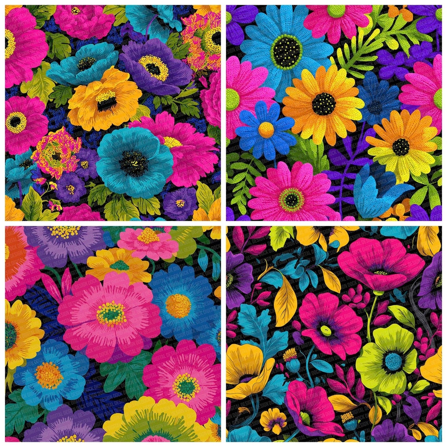 Psychedelic Floral Pop Digital Paper Pack (DDD003088)