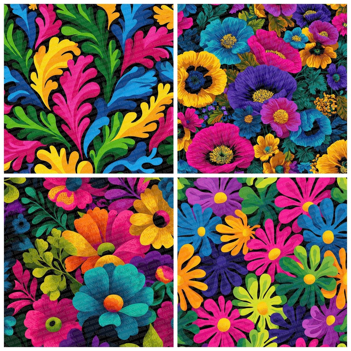 Psychedelic Floral Pop Digital Paper Pack (DDD003088)