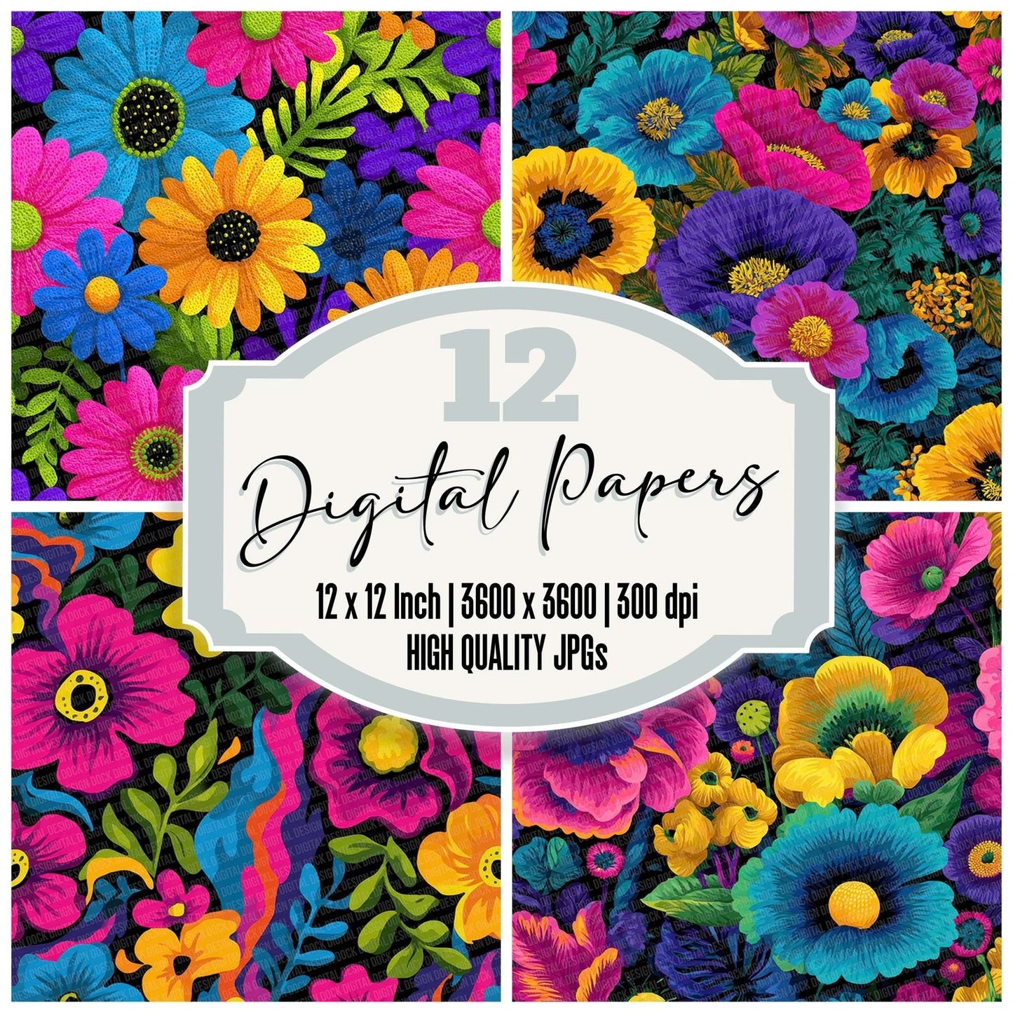 Psychedelic Floral Pop Digital Paper Pack (DDD003088)