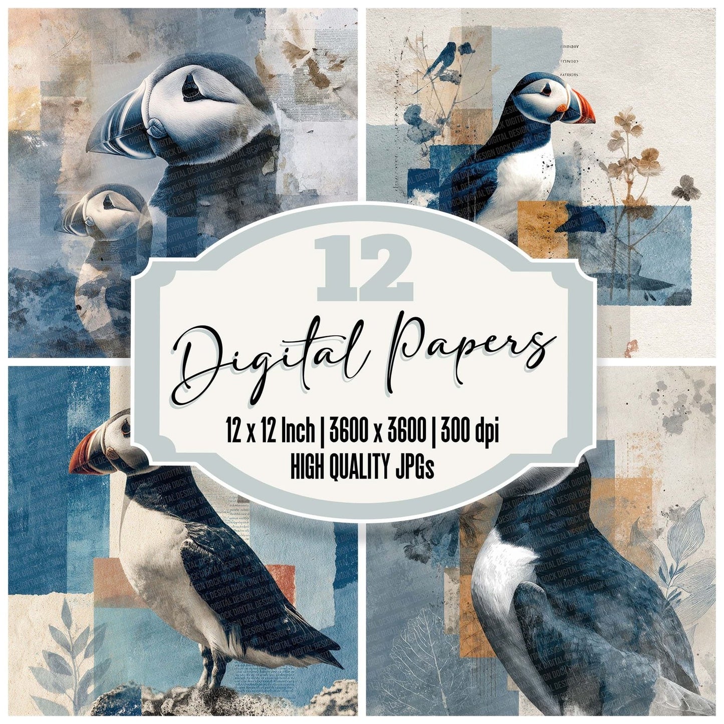 Puffin Cliff Moodboard Digital Paper Pack (DDD003095)