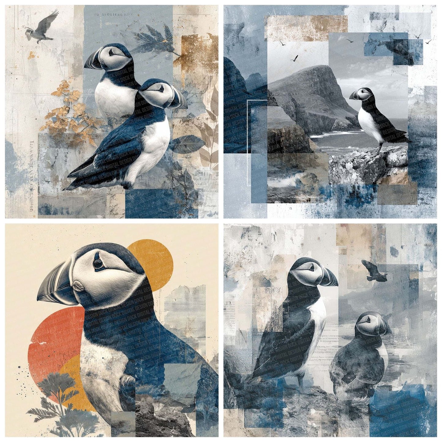 Puffin Coastal Moodboard Digital Paper Pack (DDD000033)
