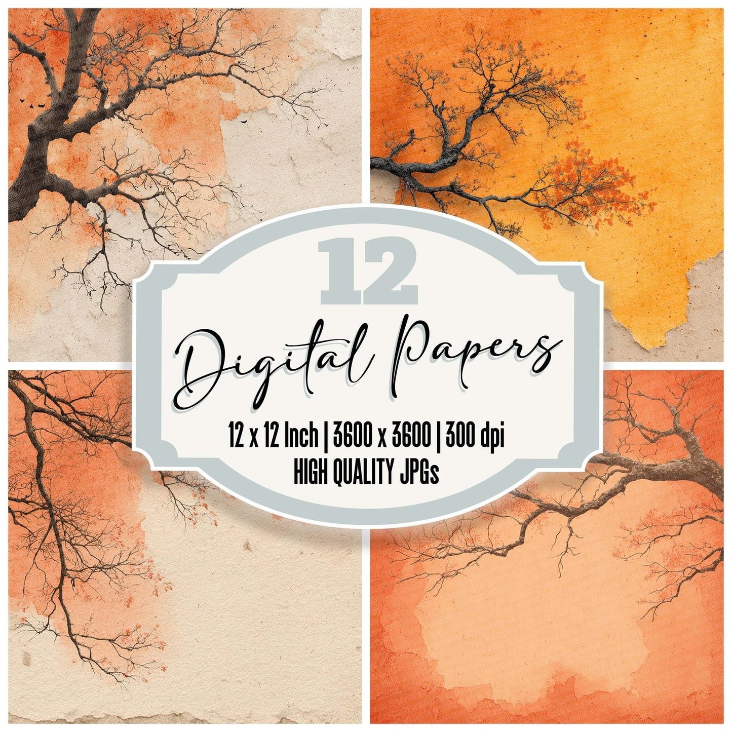 Pumpkin Branch Autumn Fade Digital Paper Pack (DDD003099)