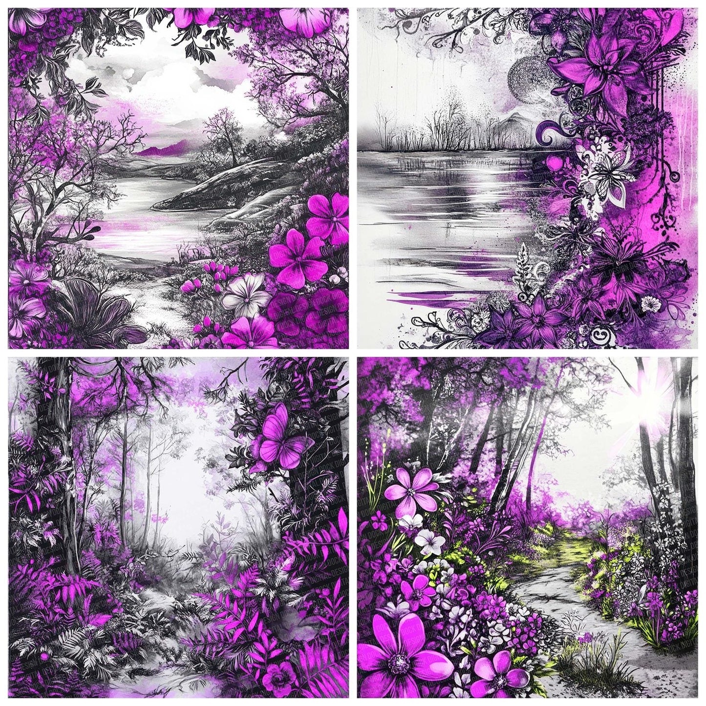 Purple Forest Bloom Digital Paper Pack (DDD003102)