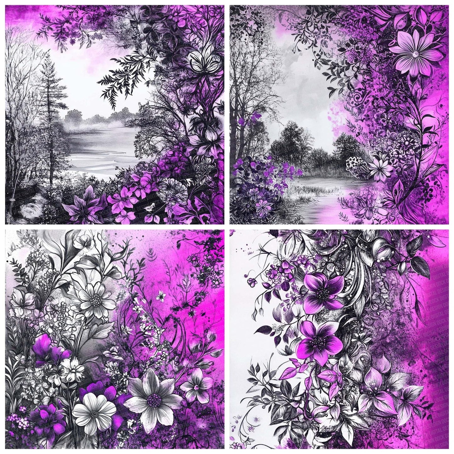 Purple Forest Bloom Digital Paper Pack (DDD003102)