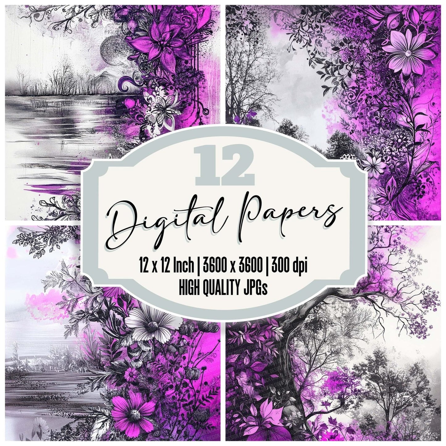 Purple Forest Bloom Digital Paper Pack (DDD003102)