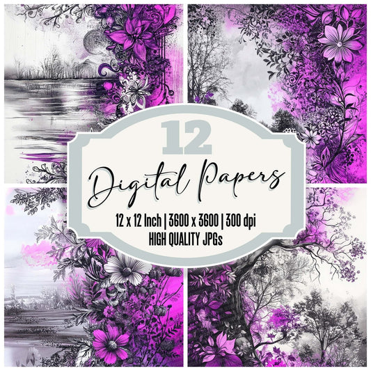 Purple Forest Bloom Digital Paper Pack (DDD003102)