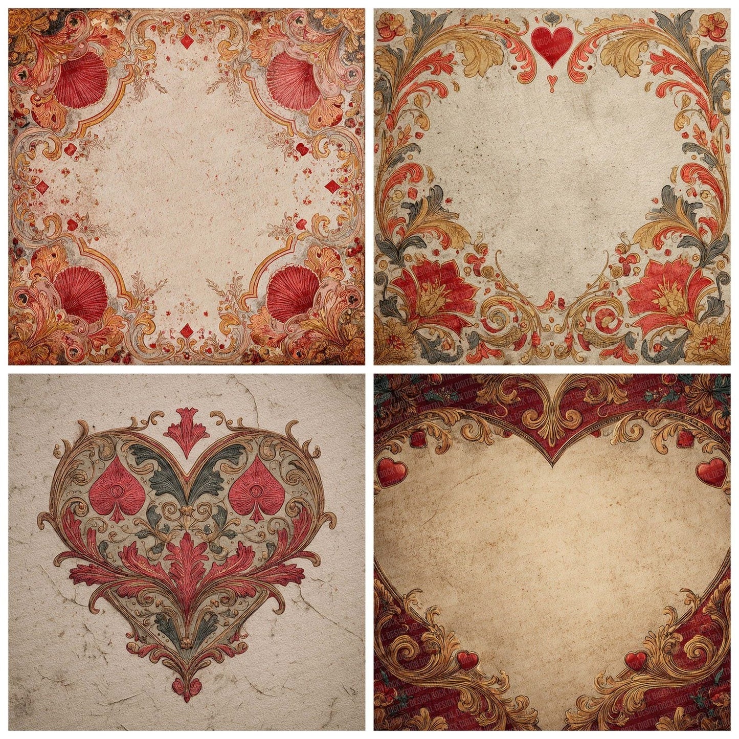 Queen Hearts Background Digital Paper Pack (DDD003109)