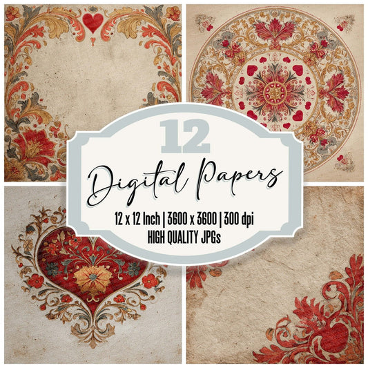 Queen Hearts Background Digital Paper Pack (DDD003109)